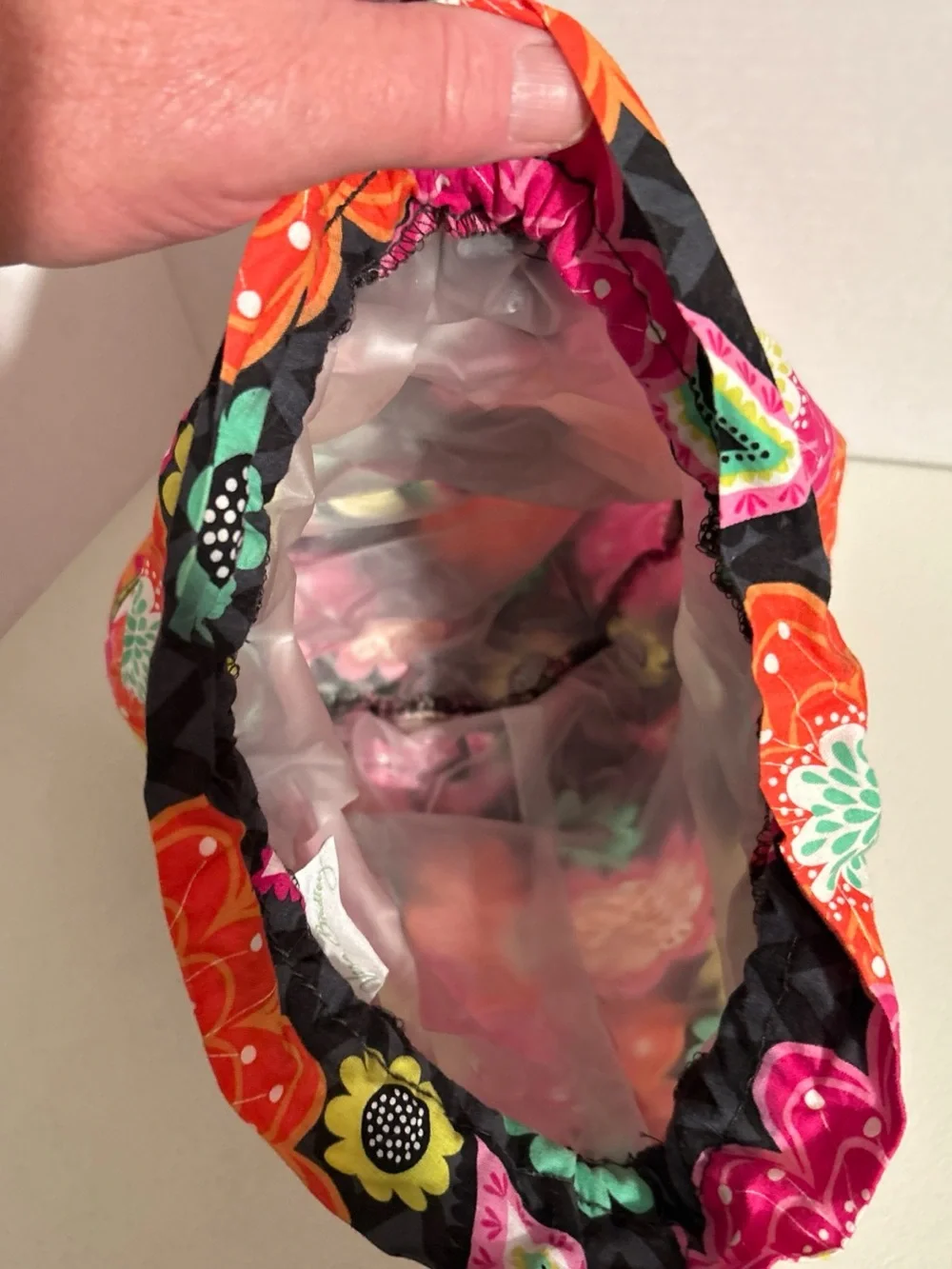 Floral Drawstring Wet/Dry Lined Bag in Black Multi